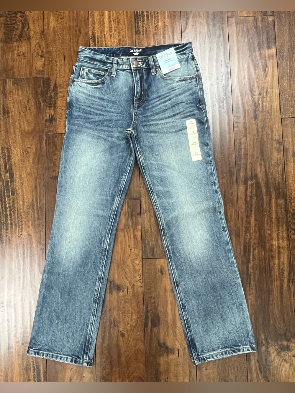 Cat & Jack Jeans Straight Leg Adjustable Waist Stretch Med Wash Boys Size 14 NWT
